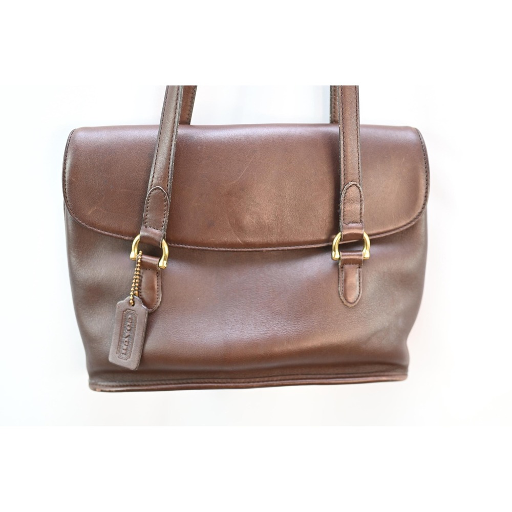 Vintage Coach Brown Leather Equestrian Flap Shopper Purse A8B-9808 Handbag